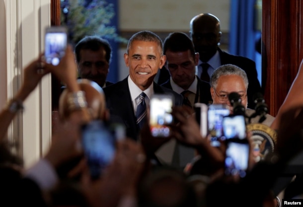 U.S. President Barack Obama arrives for a reception marking the opening of the Smithsonian’s National Museum of African American History and Culture at the White House in Washington, Sept. 23, 2016.