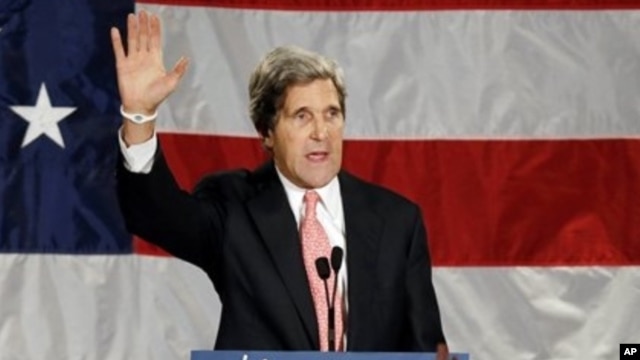 Senator John Kerry speaka during an election night rally in Massachusetts, Nov. 6 2012.  