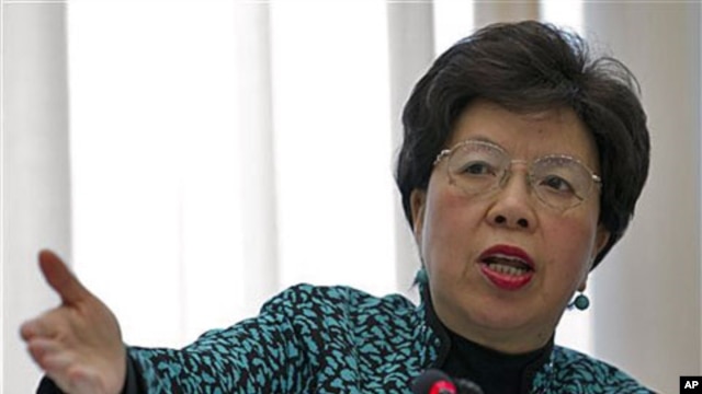 Margaret Chan, Director General of the World Health Organization [WHO], delivers her statement during the launch of the global plan to prevent resistance to potent malaria treatment at the WHO headquarters, Geneva, Switzerland, January 12, 2011 (file phot