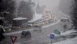 Traffic bound for French Alpine ski resorts moves slowly along the highway in the direction of  Moûtiers from Albertville, Dec.28, 2014.