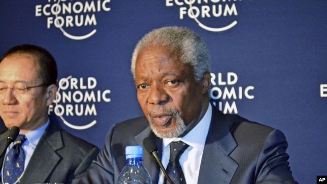 Kofi Annan, Chairman of Alliance for a Green Revolution in Africa address a news conference during the World Economic Forum on Africa in Addis Ababa, Ethiopia, May 10, 2012.