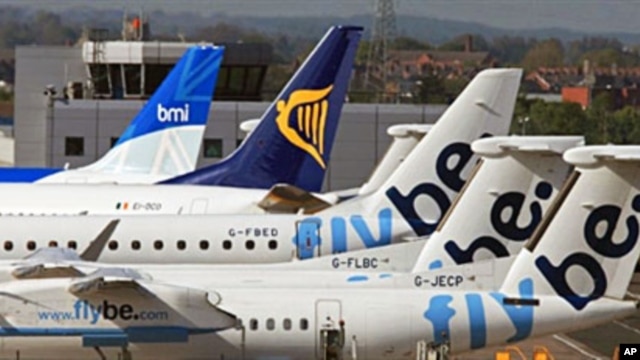 Grounded aircraft at Belfast City Airport, Northern Ireland, 17 May 2010