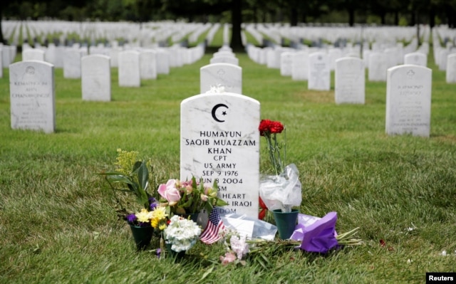 The grave of Army Captain Humayun Khan lies at Arlington National Cemetery in Arlington, Virginia, U.S., August 1, 2016.
