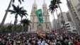 Protesters gather in front of the Metropolitan Cathedral in Sao Paulo, Brazil, June 18, 2013.