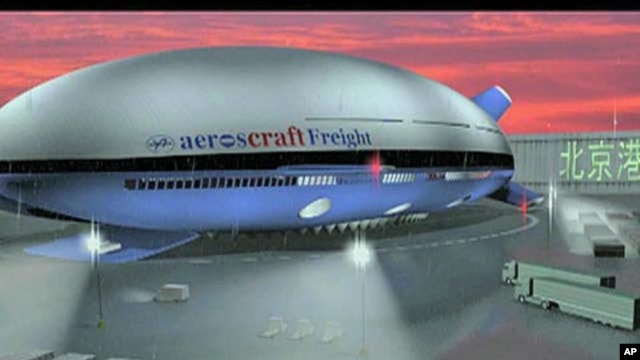 An artist's version of the new flying ship, Aeroscraft, from California company Aeros Corporation that is being built outside of Los Angeles with funding from the US Defense Department