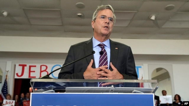 Republican presidential candidate, former Florida Gov. Jeb Bush, gestures as he speaks to supporters during a rally Nov. 2, 2015, in Tampa, Florida.