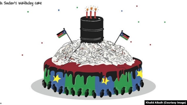 A cartoon birthday cake by Sudanese cartoonist Khalid Albaih to mark the third anniversary of South Sudan's independence on July 9, 2014.