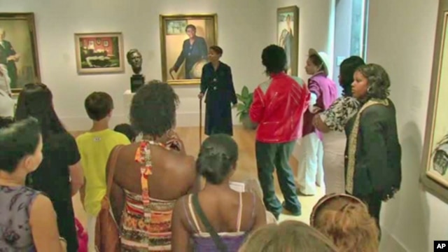 Taylor Marsh performs for visitors at the National Portrait Gallery in Washington, D.C.