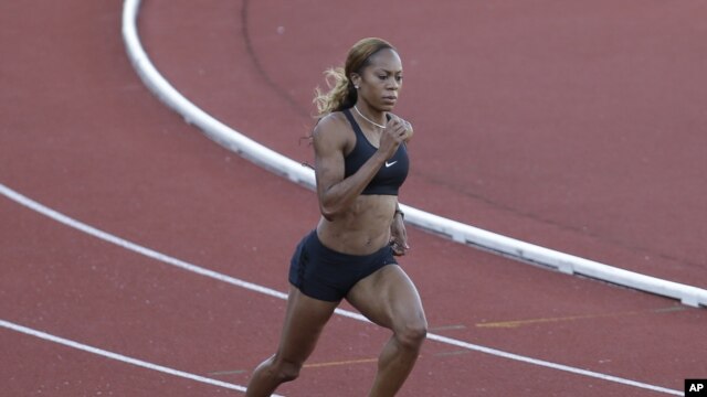 United States runner Sanya Richards-Ross trains for the 2012 Summer Olympics, July 23, 2012, in Birmingham, England.