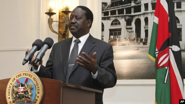 Kenyan Prime Minister Raila Odinga addresses the foreign journalists in Nairobi, Kenya, June 12, 2012.  