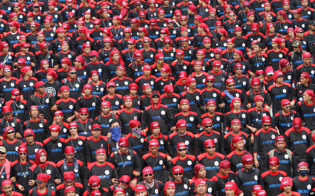 Maandamano ya May Day rally huko Jakarta, Indonesia, Mei mosi, 2013. 