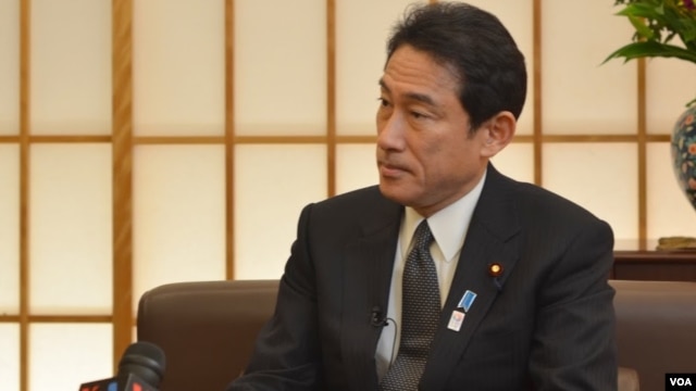 Japanese Foreign Minister Fumio Kishida is interviewed by VOA in Tokyo, February 27, 2013.       