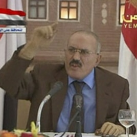 Yemen's President Ali Abdullah Saleh delivers his speech on state television in this still image taken from video, October 8, 2011.