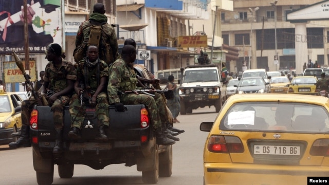 Central African soldiers patrol a street in Bangui, Central African Republic, January 7, 2013. 