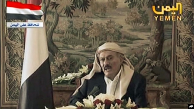 Image made from video shows Yemeni President Ali Abdullah Saleh during a televised address from Saudi Arabia on Aug. 16, 2011