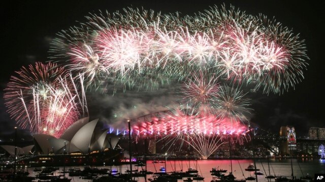 Pháo hoa mừng năm mới tại Sydney, Australia, 1/1/2016.