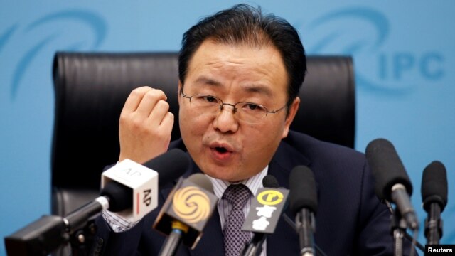 Ouyang Yujing, China's director-general of the Department of Boundary and Ocean Affairs of the Ministry of Foreign Affairs, speaks at a briefing on China's stance on the South China Sea, in Beijing, China, May 6, 2016.