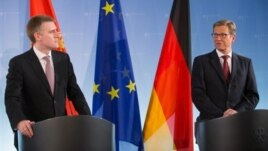 Crnogorski i nemački ministar inostranih poslova, Igor Lukšić i Gvido Vestervele, na konferenciji za novinare u Berlinu
