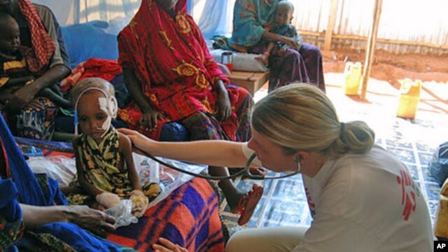 Dr. Monica Thallinger treats a severely malnourished child at the Phase Two emergency ward of the Doctors Without Borders health clinic at Hilaweyn refugee camp, Dollo Ado, Ethiopia, (File).