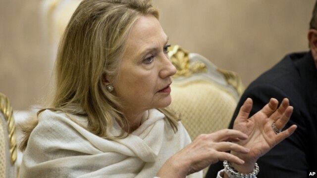 U.S. Secretary of State Hillary Rodham Clinton at the ASEAN regional forum at Peace Palace in Phnom Penh, July 12, 2012.