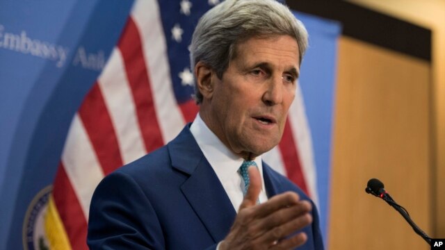FILE - U.S. Secretary of State John Kerry speaks during a press conference.