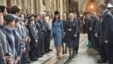 Britain's Kate, the Duchess of Cambridge, centre left, walks, as she attends a service at RAF church St Clement Danes, to mark the 75th anniversary year of the RAF Air Cadets, in London, Feb. 7, 2016. 
