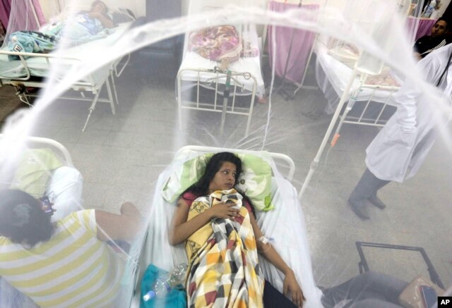 Enclosed in a mosquito net, Nadia Gonzalez recovers from a bout of dengue fever at a hospital in Luque, Paraguay, Feb. 5, 2016.