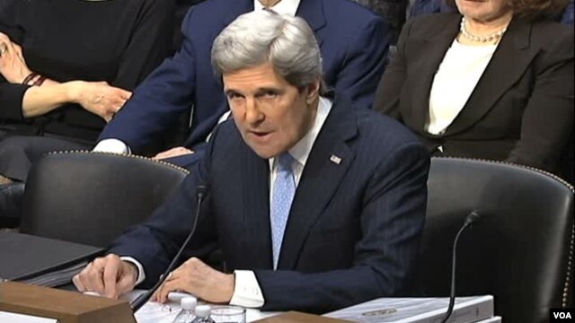 Massachusetts Sen. John Kerry at his confirmation hearing on Capitol Hill, Jan. 24, 2013. 