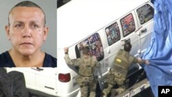 Investigadores del FBI destapan la camioneta del sospechoso que tenía pegado en las ventanas fotos y calcomaía de políticos y del logo de la cadena de televisión CNN.