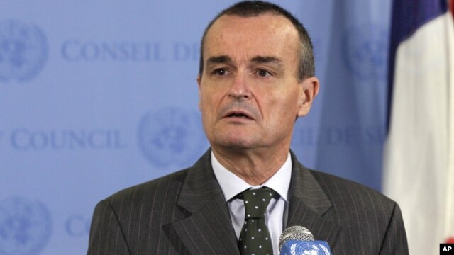 L'ambassadeur Gérard Araud lors d'un point de presse à l'ONU