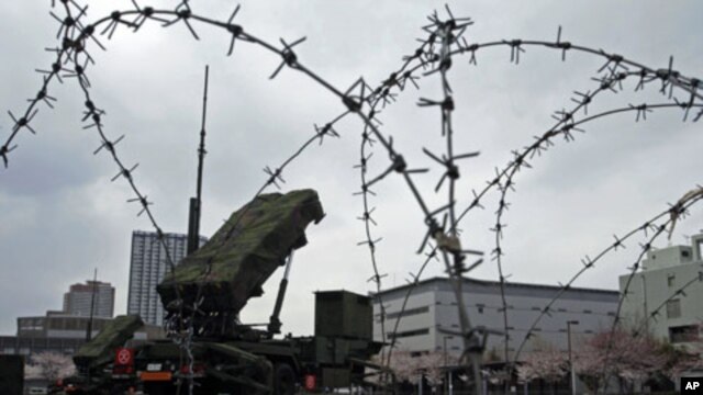 Patriot Advanced Capability-3 (PAC-3) land-to-air missiles are deployed at the Defense Ministry in Tokyo, April 7, 2012.
