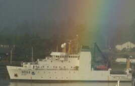 NOAA’s newest vessel, the extra-quiet Bell M. Shimada, during a port call in Newport, Oregon.