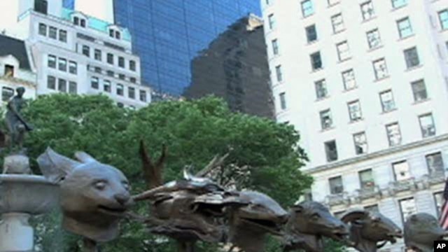 Ai Weiwei sculptures displayed by the Pulitzer Fountain on New York's Fifth Avenue
