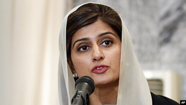 Pakistan Foreign Minister Hina Rabbani Khar speaks during a joint press conference with her Afghan counterpart Zalmai Rasool, unseen, at the foreign ministry in Kabul, Afghanistan, February 1, 2012.