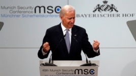 US Vice President Joe Biden gestures during his speech at the Security Conference in Munich, February 2, 2013.