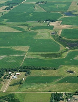 The EcoSun Prairie Farm – seen here before being restored with native grasses – was an active corn and soybean farm for more than a century