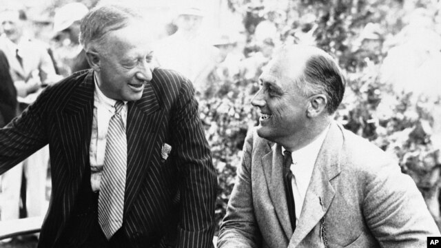Alfred E. Smith,left, New York's former governor, used the word "baloney" to criticize Franklin D. Roosevelt.