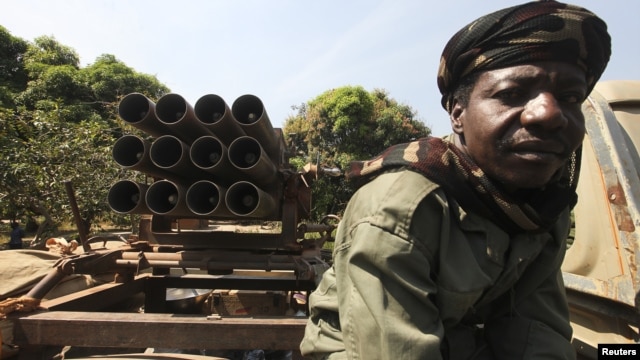 A soldier from the Chadian contingent of the Central African Multinational Force looks on in Damara, about 75 km north of Bangui, January 2, 2013.