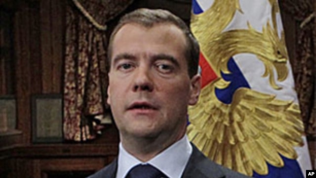 Russian President Dmitry Medvedev speaks during a statement on European anti-missile defense at his residence outside Moscow, November 22, 2011.