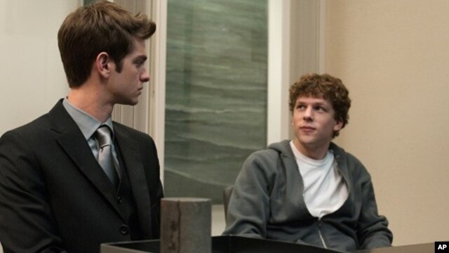 Andrew Garfield, left, and Jesse Eisenberg in Columbia Pictures' "The Social Network."