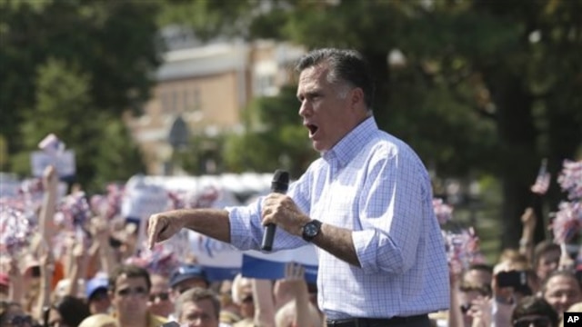 Republican presidential candidate, Mitt Romney campaigns at Van Dyck Park in Fairfax, Va., Sept. 13, 2012