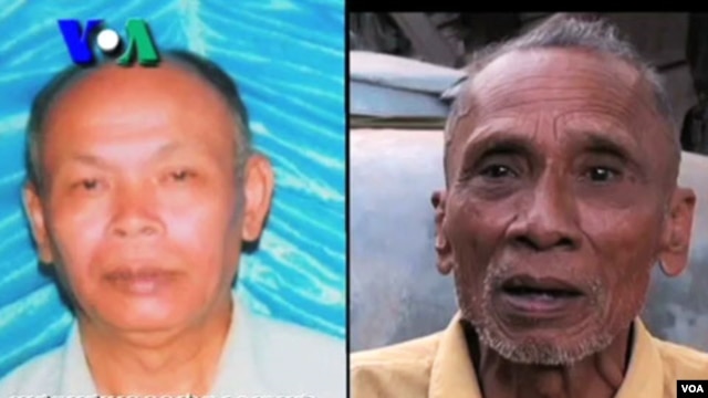 Ta Tith, left, who oversaw the Northwest Zone and is named in Case 004, along with Ta An, right, a former Khmer Rouge commander speaks during an exclusive interview with VOA Khmer on July 27, 2011 at his house in Kamrieng district of Cambodia's northweste