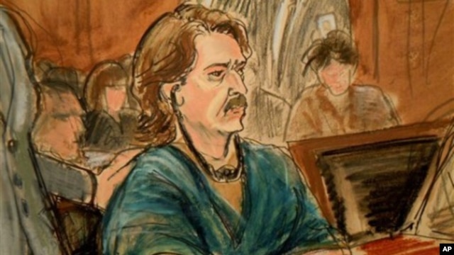 Artist's drawing of Viktor Bout in court