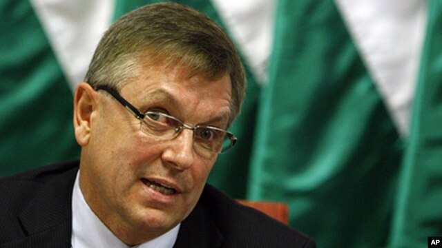 Hungarian Economy Minister Gyorgy Matolcsy looks on before his meeting with Hungarian economists in Budapest, November 25, 2011.