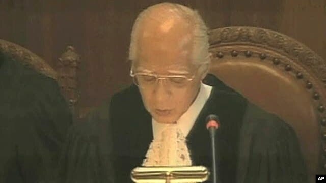 Judge Owada is seen in the Great Hall of Justice at the World Court in The Hague, Netherlands, announcing that Kosovo's declaration of independence did not violate general international law