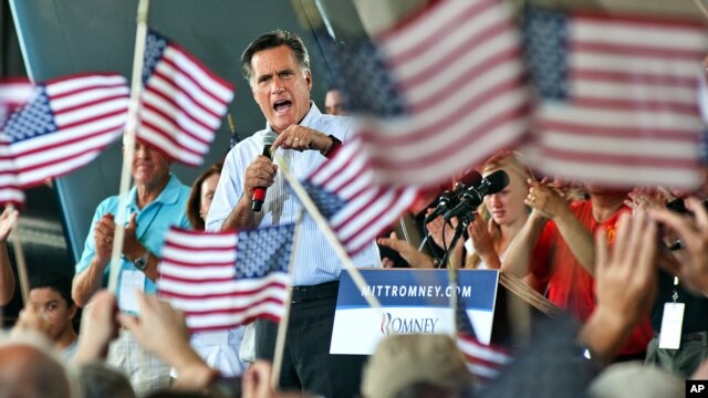 Republican presidential nominee Mitt Romney addresses the audience at a Victory Rally with the GOP team at the Military Aviation Museum in Virginia Beach, Va, Saturday, September 8, 2012.