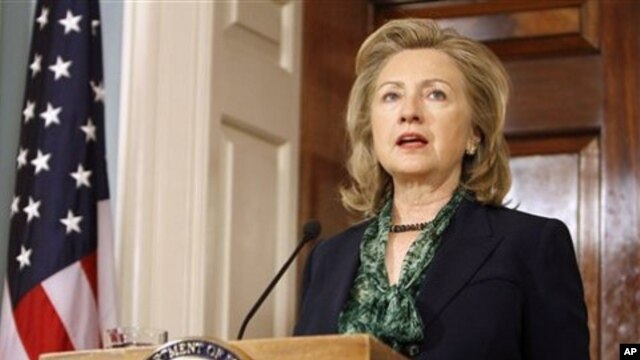 Secretary of State Hillary Rodham Clinton makes a statement regarding the death of Osama bin Laden, at the State Department in Washington, May 2, 2011