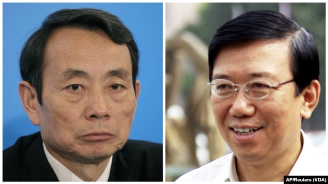 FILE - Jiang Jiemin, left, former chairman of the state-run China National Petroleum Corp., and Li Chuncheng, right, a former deputy party chief for the southwestern province of Sichuan, were both convicted on corruption charges in Hubei province, China.