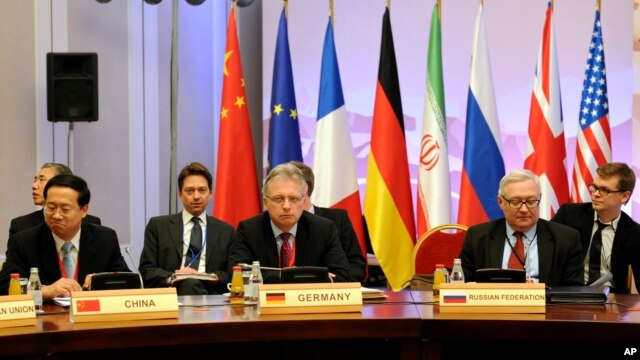From left: Ma Zaoxu, Chinese assistant minister of foreign affairs, Hans-Dieter Lucas, political director of Germany's Foreign Ministry, and Sergey Ryabkov, Russia deputy foreign minister, Almaty, Kazakhstan, Feb. 27, 2013.