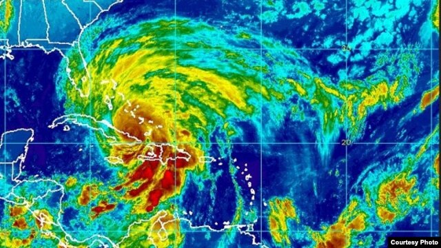 Hurricane Sandy's location in the Caribbean, October 25, 2012. (NOAA satellite image)